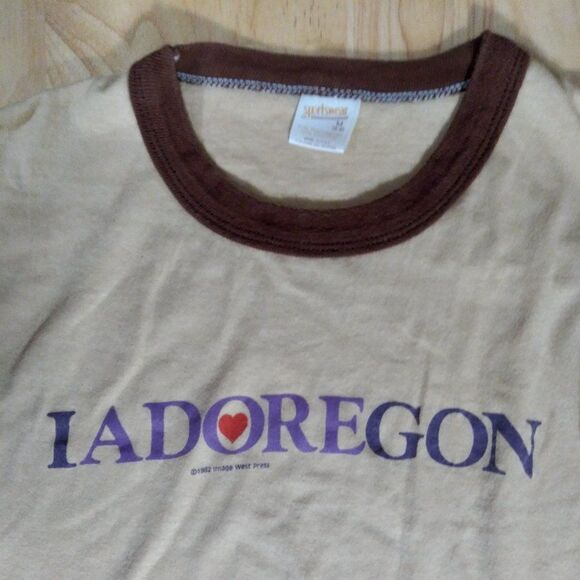 Vintage 80s I Adoregon Oregon Pun Ringer T-Shirt - Picture 1 of 8